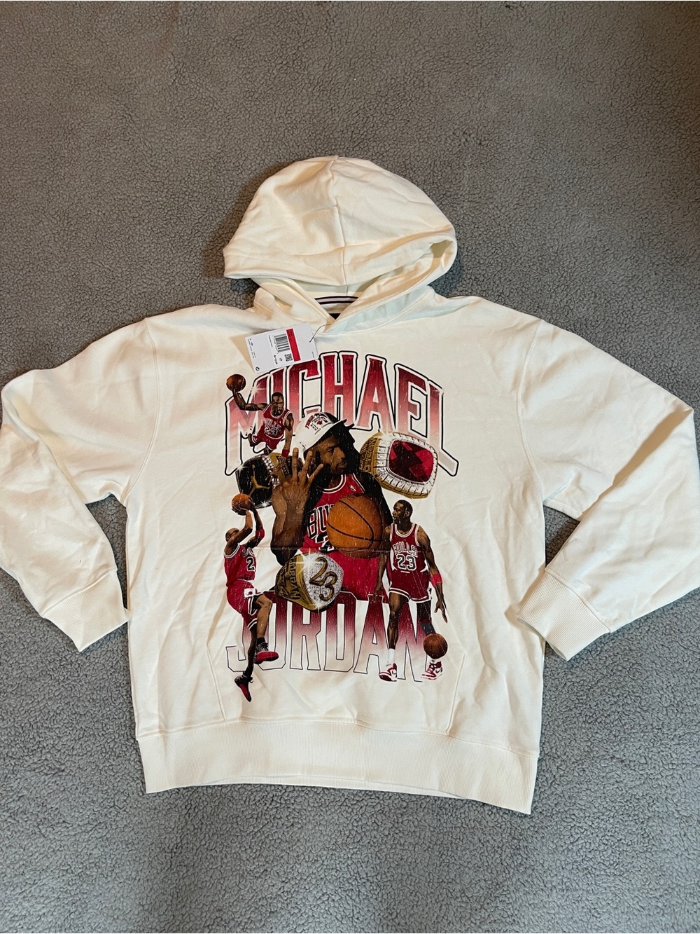 Jordan White Hoodie with Red & Black Graphic